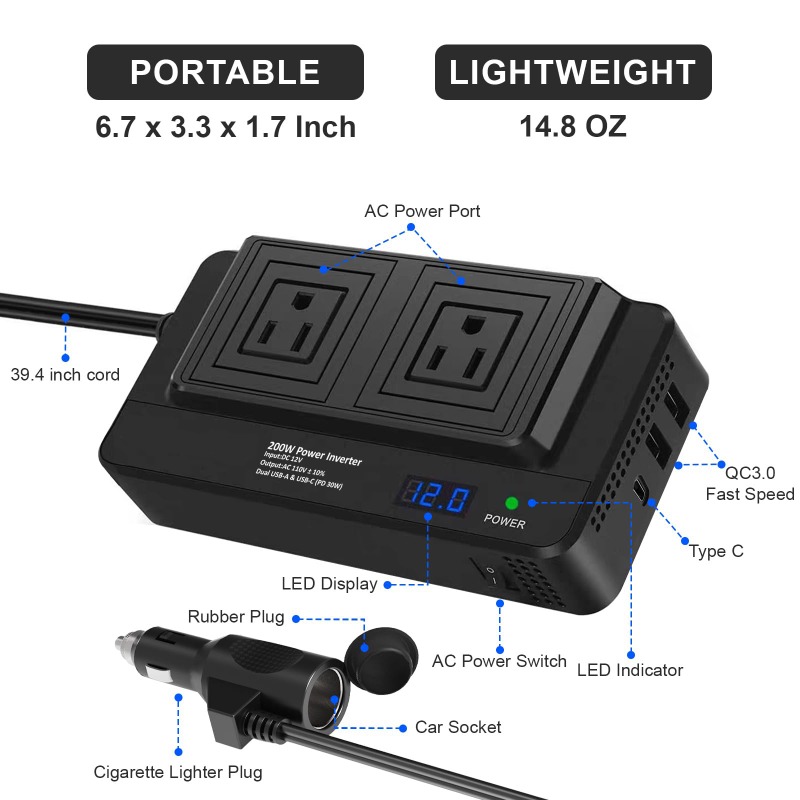 200W Car Inverter Car Socket A - đánh giá và giá Outdoor Power Adapter Usb C